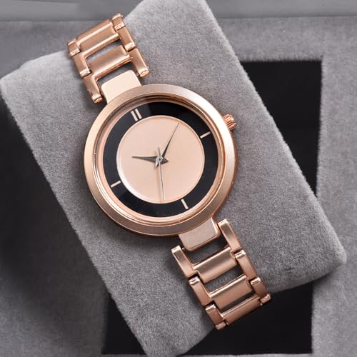 SWADESI STUFF Women's Matte Finish Round Dial Rose Gold Stainless Steel Strap Casual Elegant Quartz Watch (Rose Gold) - Image 3
