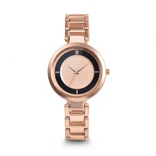 SWADESI STUFF Women's Matte Finish Round Dial Rose Gold Stainless Steel Strap Casual Elegant Quartz Watch (Rose Gold) - Image 1