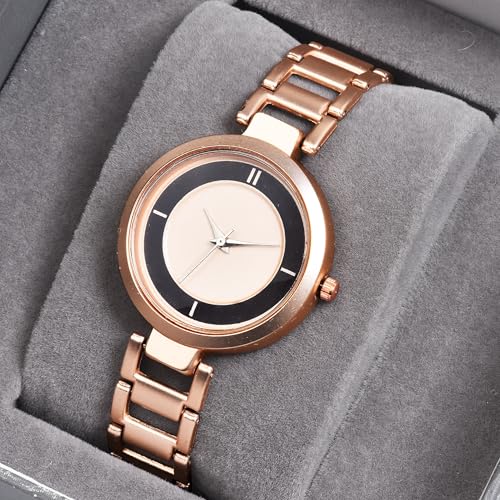 SWADESI STUFF Women's Matte Finish Round Dial Rose Gold Stainless Steel Strap Casual Elegant Quartz Watch (Rose Gold) - Image 4