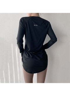 Generic Spring and Summer Long Hip Covering Slimming Style Beautiful Back Breathable Yoga Suit Long Sleeve Running Fitness Sportswear T-shirt for Women Black spot 