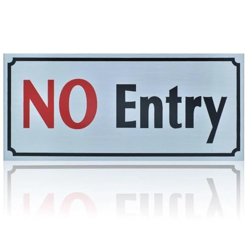 DEZIINE� 1 pcs NO Entry' Self Adhesive Stainless Steel Metal Signage Board Large - Silver. - Image 3