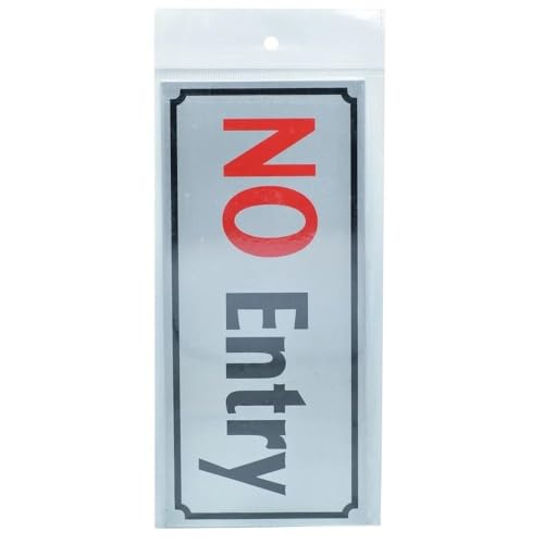 DEZIINE� 1 pcs NO Entry' Self Adhesive Stainless Steel Metal Signage Board Large - Silver. - Image 4