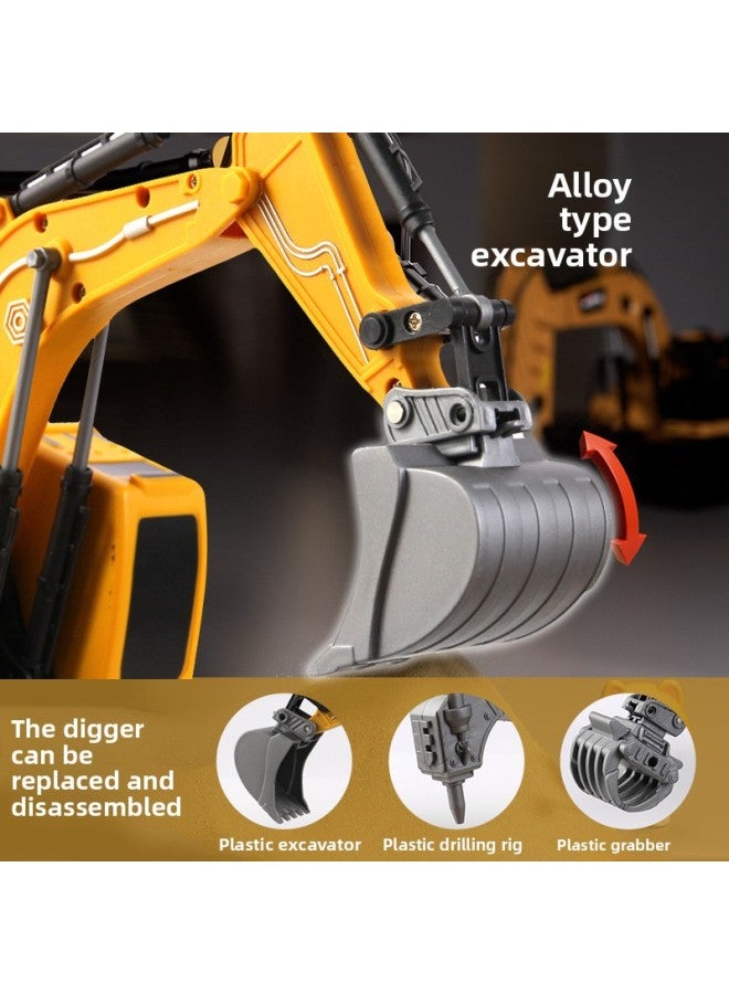 Children Boy 2.4G Alloy Excavator Toy Car Remote Control 4 In 1 Excavator Rechargeable Outdoor Simulation Project-Color:Gold Digging Bucket + Gripper + Drill Breaking And Disassembly Engineering Vehicle + Dump Truck (electricity Included) 2.4g11 Remote Control Tracked Bucket Truck Engineering Vehicle With Spray And Zero Belt Sound Switch With Light  - Image 4