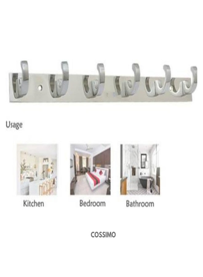 COSWARE C-Hook Hanger Stainless Steel 6 Pin Cloth Hanger Bathroom, Kitchen, Wall Wardrobe Door, Hooks for Hanging Keys, Clothes Holder Hook Rail (Pack of 2) - Image 2