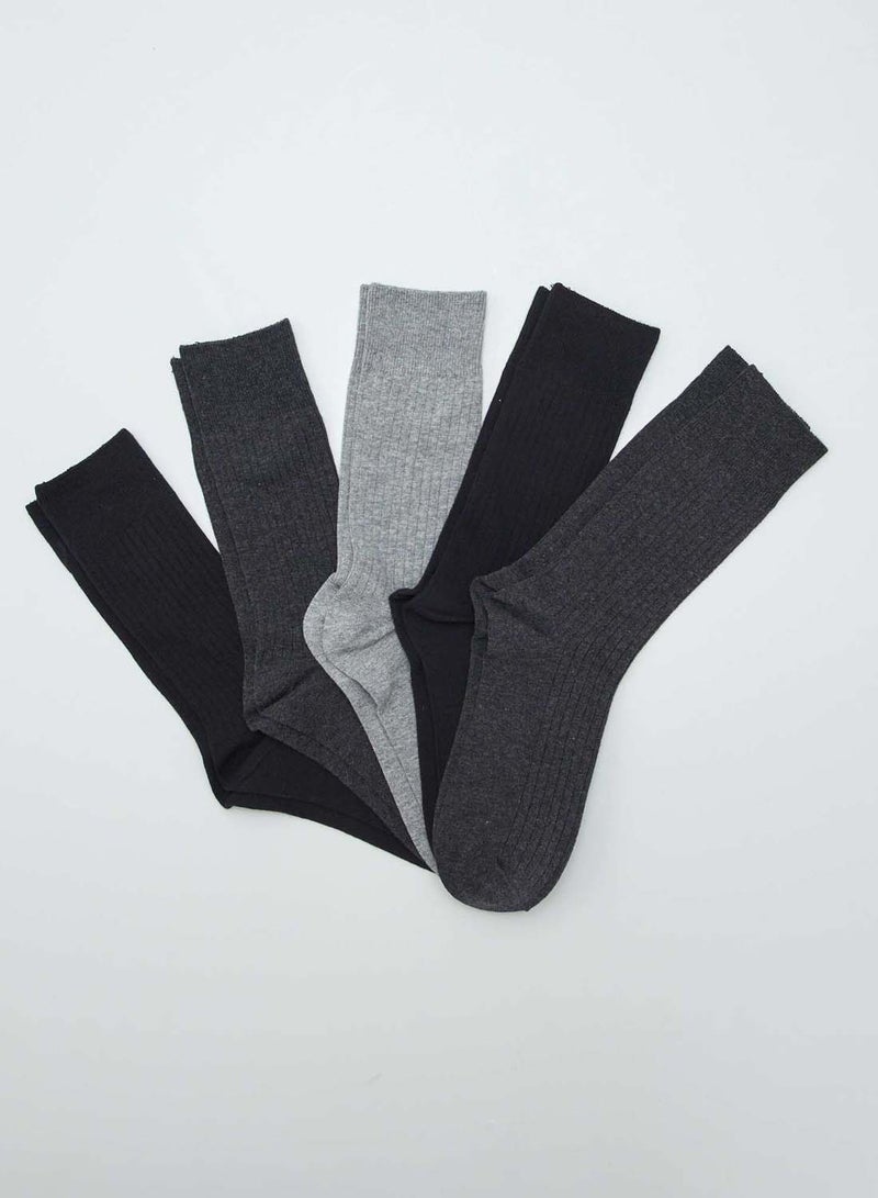 Kiabi pack-of-5-pairs-of-ribbed-socks-black - Image 1