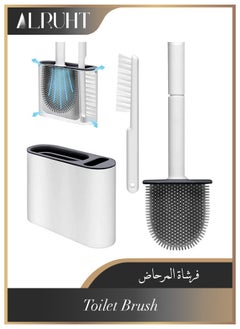 Alruht Silicone Toilet Brush with Holder, Floor Standing & Wall Mounted, Detachable Handle, Without Drilling, Dark Gray  - Image 1