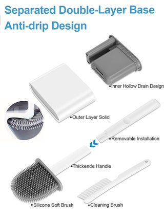 Silicone Toilet Brush with Holder, Floor Standing & Wall Mounted, Detachable Handle, Without Drilling, Dark Gray - view 3