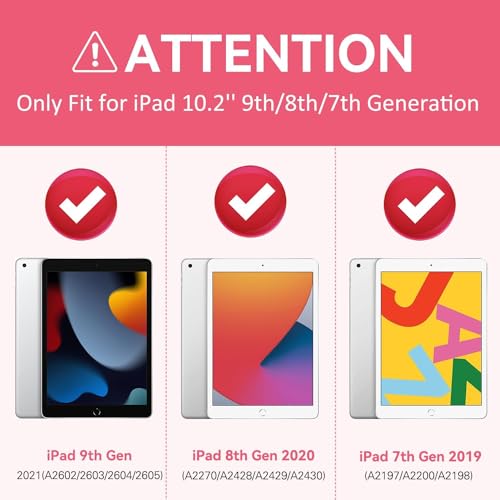 BMOUO Case for iPad 9th 8th 7th Generation (iPad 10.2 inch, 2021/2020/2019), Shockproof Protective iPad 10.2 Case with Built-in Stand/Pencil Holder, Magenta - Image 2
