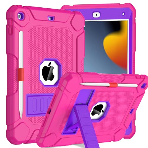 BMOUO Case for iPad 9th 8th 7th Generation (iPad 10.2 inch, 2021/2020/2019), Shockproof Protective iPad 10.2 Case with Built-in Stand/Pencil Holder, Magenta - Image 1