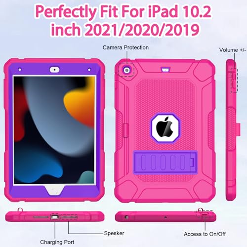 BMOUO Case for iPad 9th 8th 7th Generation (iPad 10.2 inch, 2021/2020/2019), Shockproof Protective iPad 10.2 Case with Built-in Stand/Pencil Holder, Magenta - Image 4