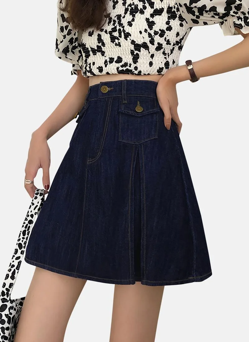 YUNIQEE Blue Solid Denim Mini Skirt