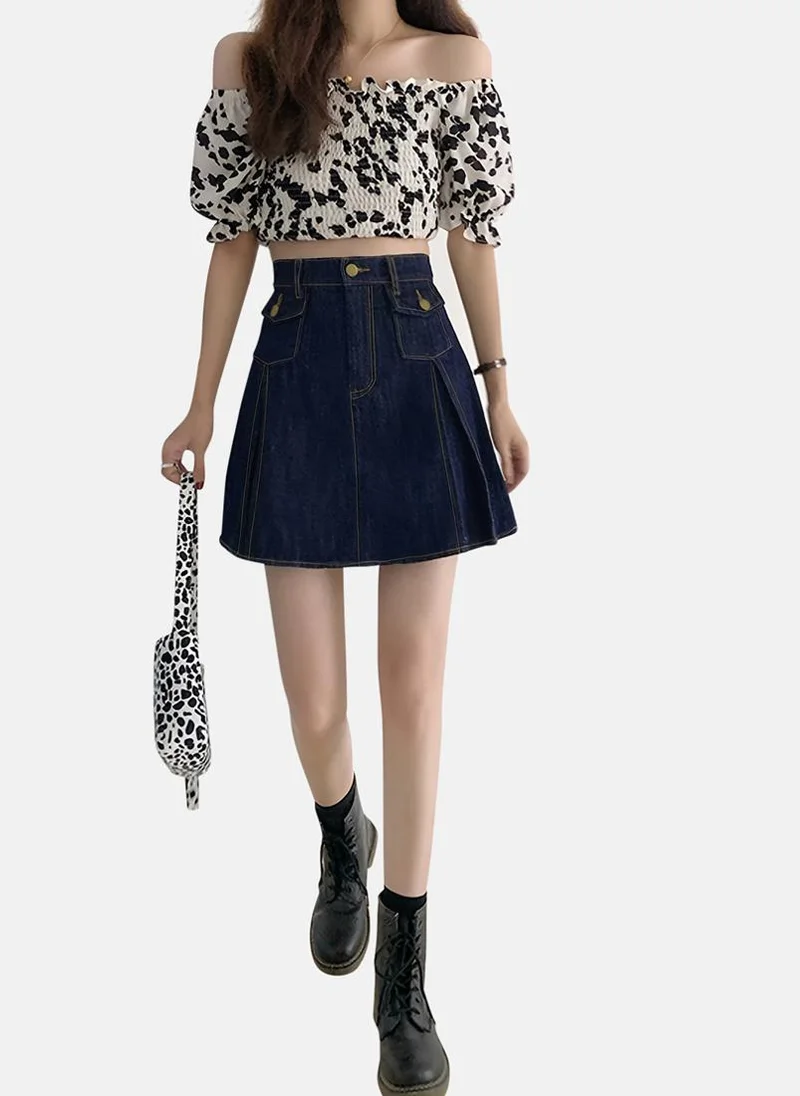 YUNIQEE Blue Solid Denim Mini Skirt