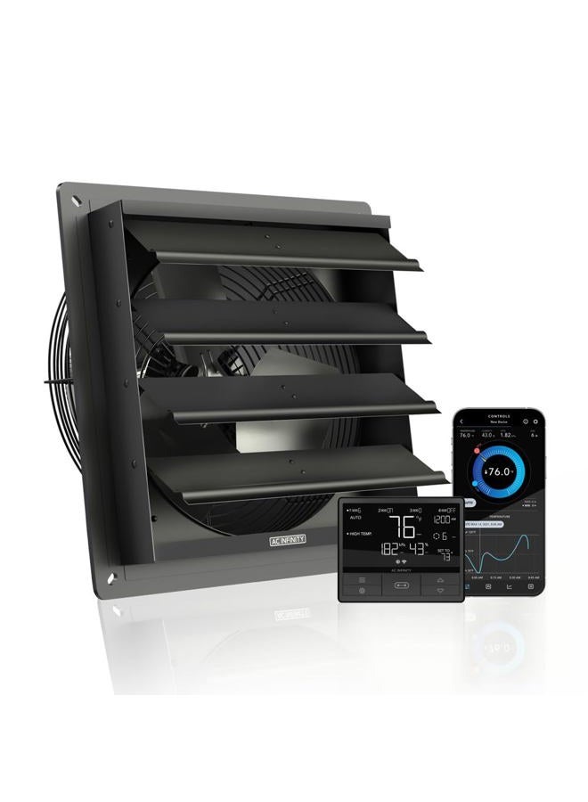 AC Infinity AIRLIFT T12, Shutter Exhaust Fan 12" with WiFi Temperature Humidity Controller, EC-Motor Wall Mount Ventilation and Cooling for Sheds, Attics, Workshops, and Greenhouses  - Image 1