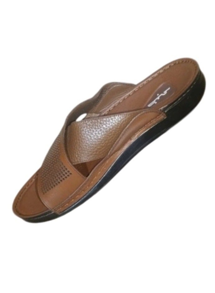 Hand Made "Men's Natural Leather Slippers; Handmade Men's Natural Leather Sandals with Leather Sole and Orthopedic Insole, Suitable for Those Suffering from Foot Pain-Light Brown - Image 3