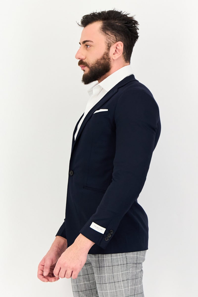 SELECTED Men Slim Fit Long Sleeve Solid Semi Formal Blazer, Navy - Image 2