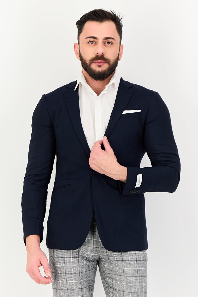 SELECTED Men Slim Fit Long Sleeve Solid Semi Formal Blazer, Navy - Image 1
