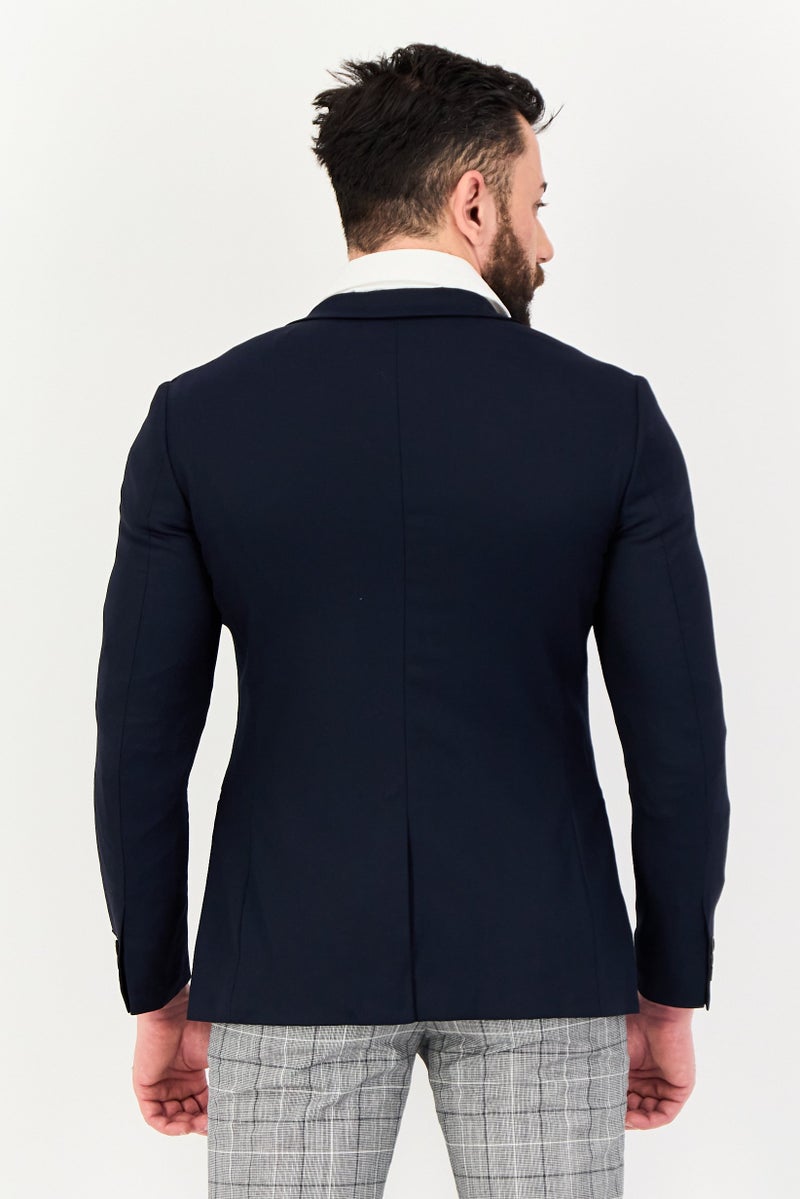 SELECTED Men Slim Fit Long Sleeve Solid Semi Formal Blazer, Navy - Image 3