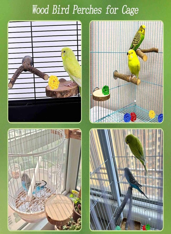 Xxmbbjy 8 PCS Natural Wood Bird Perches Stand for Cage, 5 PCS Parrot Rattan Balls, Wooden Hanging Multi-Branch Perches Platform, Hammock Swing Toy for Parakeets, Budgies, Cockatiels, Conures, Macaws (13 PCS) - Image 4