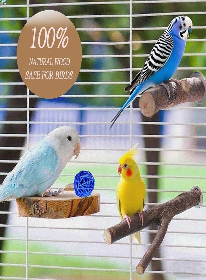 Xxmbbjy 8 PCS Natural Wood Bird Perches Stand for Cage, 5 PCS Parrot Rattan Balls, Wooden Hanging Multi-Branch Perches Platform, Hammock Swing Toy for Parakeets, Budgies, Cockatiels, Conures, Macaws (13 PCS) - Image 3