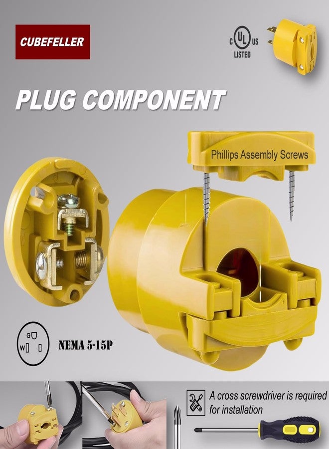 CUBEFELLER® Extension Cord Ends Male Kit, Replacement Plug, 3 Prong, 15Amp, 125Volt, NEMA 5-15P, UL Listed, 5pcs,ER0105P(Yellow) - Image 4