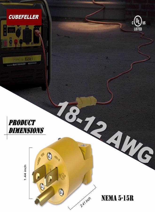 CUBEFELLER® Extension Cord Ends Male Kit, Replacement Plug, 3 Prong, 15Amp, 125Volt, NEMA 5-15P, UL Listed, 5pcs,ER0105P(Yellow) - Image 2