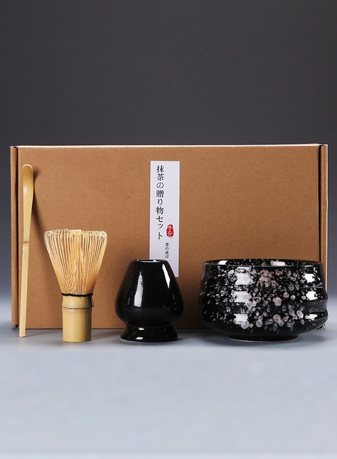دائرة مربعة طقم ماتشا ياباني مكون من 4 قطع، وعاء ماتشا سيراميكي + حامل خفاقة + خفاقة من الخيزران + ملعقة، لحفل الشاي التقليدي - مجموعة ماتشا مصنوعة يدويًا من السيراميك الخشن لتحضير شاي ماتشا التقليدي، مجموعة هدايا ماتشا طبيعية 100% (أسود) - Image 5