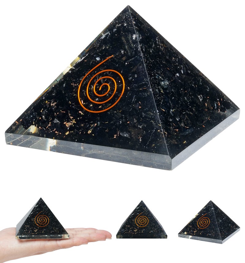 Crocon Black Tourmaline Orgone Pyramid feng Shui Chakra Balancing Crystal Reiki Healing Spiritual Balancing Meditation Good Luck Paper Weights Home Office Decor Size 253 Inch