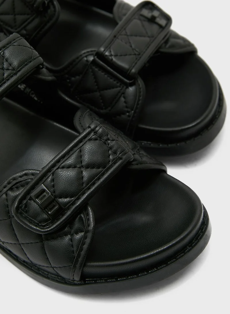 PUBLIC DESIRE Carmen Quilted Velcro Flat Sandals
