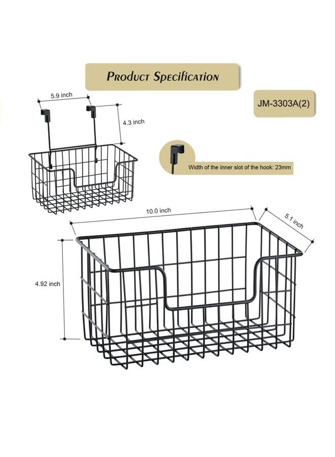JUNCHU CHERRY Over the Cabinet Door Organizer 2 Pack, Wall Mount Storage Basket,Hanging Storage Wire Basket, Grid Storage Bin Basket with 3 Different Hooks for Kitchen,Pantry Bathroom,Cabinet (2 Pack Black) - Image 3