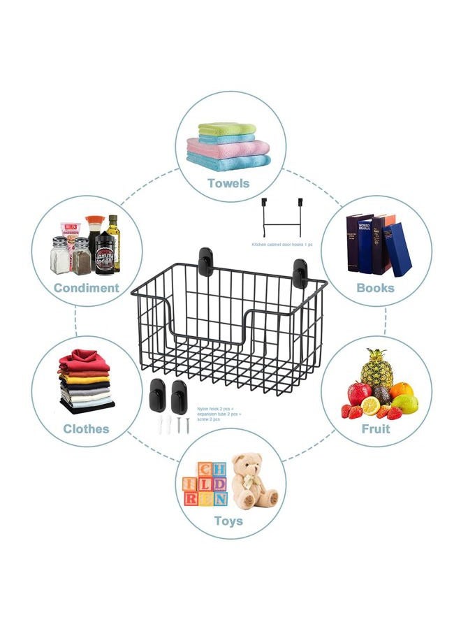 JUNCHU CHERRY Over the Cabinet Door Organizer 2 Pack, Wall Mount Storage Basket,Hanging Storage Wire Basket, Grid Storage Bin Basket with 3 Different Hooks for Kitchen,Pantry Bathroom,Cabinet (2 Pack Black) - Image 2