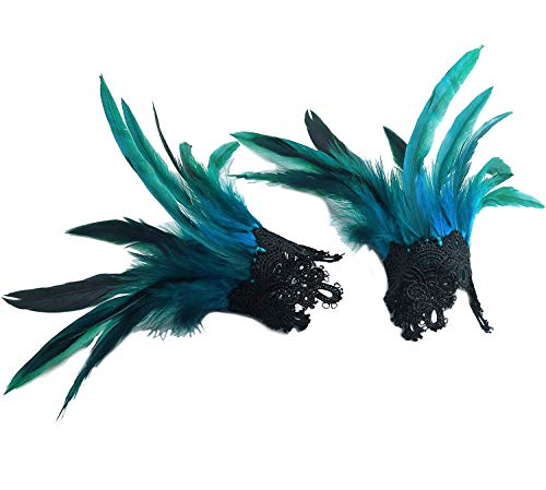 L'VOW Real Nature Feather Cuffs for Game Party Halloween Pack of 2 (Acid Blue) - Image 1
