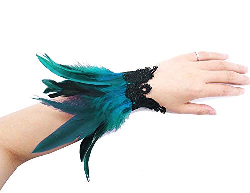 L'VOW Real Nature Feather Cuffs for Game Party Halloween Pack of 2 (Acid Blue) - Image 2