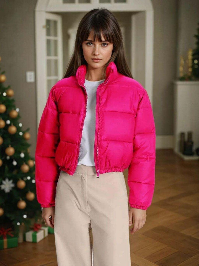 KOTTY Women's Solid Long Sleeve Hot pink Zipper Puffer Jacket (Pink,M)-KTTFKPUFFERJACKET144M - Image 2