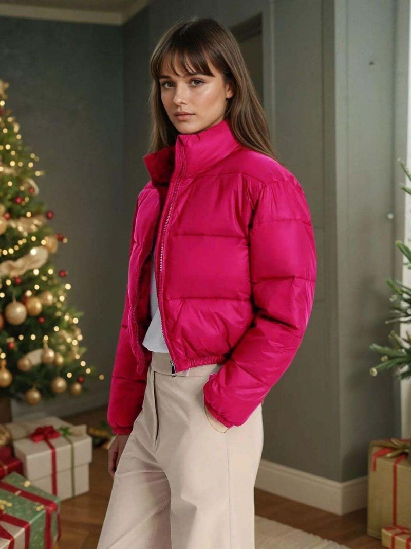 KOTTY Women's Solid Long Sleeve Hot pink Zipper Puffer Jacket (Pink,M)-KTTFKPUFFERJACKET144M - Image 3