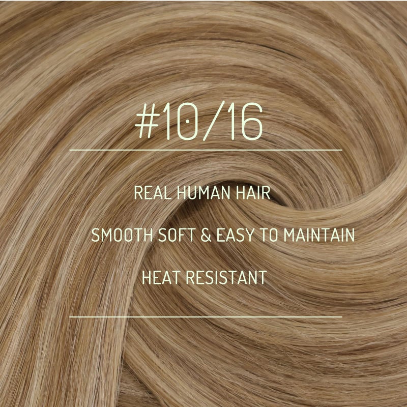 RUNATURE Clip in Hair Extensions Real Human Hair Clip in Extensions 18 Inch 120g 7pcs Real Hair Extensions Clips Ins for Women Double Weft Easy to Apply #10P16 Dark Blonde Highlight Caramel Blonde - Image 2