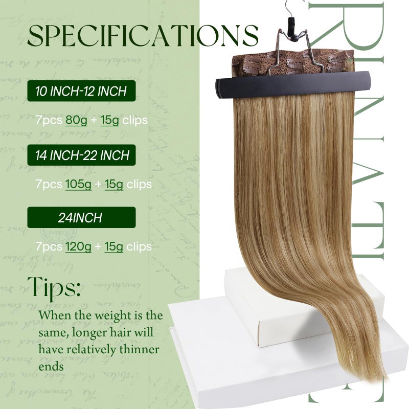 RUNATURE Clip in Hair Extensions Real Human Hair Clip in Extensions 18 Inch 120g 7pcs Real Hair Extensions Clips Ins for Women Double Weft Easy to Apply #10P16 Dark Blonde Highlight Caramel Blonde - Image 5