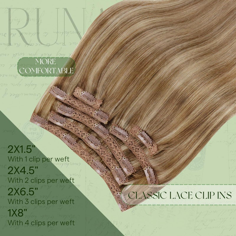 RUNATURE Clip in Hair Extensions Real Human Hair Clip in Extensions 18 Inch 120g 7pcs Real Hair Extensions Clips Ins for Women Double Weft Easy to Apply #10P16 Dark Blonde Highlight Caramel Blonde - Image 4