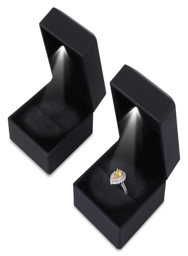 iSuperb 2pcs Led Ring Box Lighted Ring Case Jewelry Display for Proposal, Engagement, Wedding, Gift (2PK Black) - Image 2