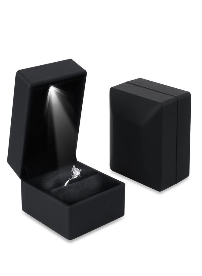 iSuperb 2pcs Led Ring Box Lighted Ring Case Jewelry Display for Proposal, Engagement, Wedding, Gift (2PK Black) - Image 3