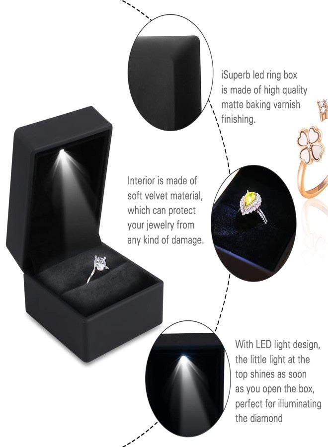 iSuperb 2pcs Led Ring Box Lighted Ring Case Jewelry Display for Proposal, Engagement, Wedding, Gift (2PK Black) - Image 4