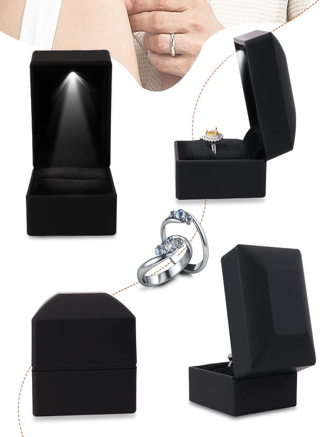 iSuperb 2pcs Led Ring Box Lighted Ring Case Jewelry Display for Proposal, Engagement, Wedding, Gift (2PK Black) - Image 5