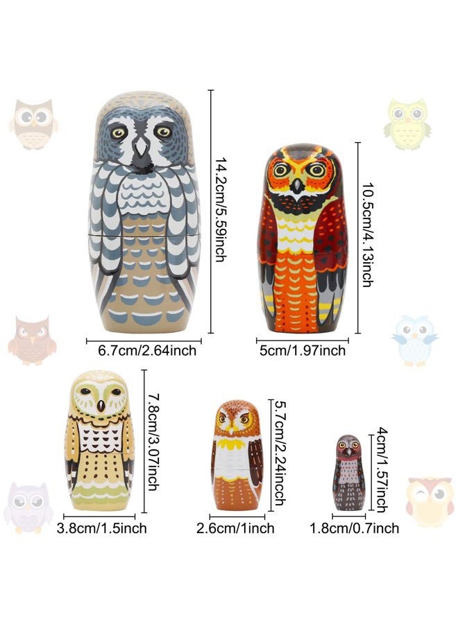 NEPOG Set of 5 Owl Family Nesting Dolls Forest Animals Nesting Dolls Matryoshka Russian Doll Figurines Kids Stacking Dolls for Father's Day Christmas Birthday Owl Lover Home Decoration - Image 2