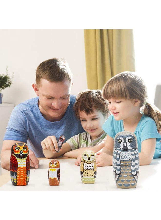 NEPOG Set of 5 Owl Family Nesting Dolls Forest Animals Nesting Dolls Matryoshka Russian Doll Figurines Kids Stacking Dolls for Father's Day Christmas Birthday Owl Lover Home Decoration - Image 5
