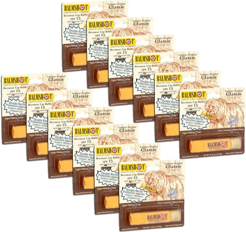 Pack of 12  Balmshot Genuine Original Classic Beeswax Lip Balm SPF 15 015 oz