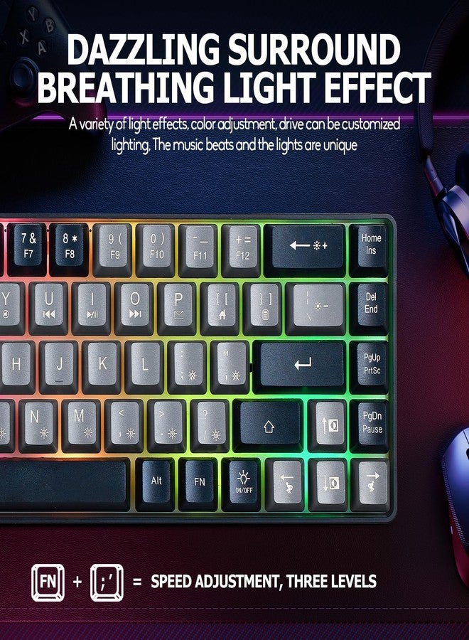 Guiheng Wired Portable 60% Mechanical Feeling Gaming Keyboard,RGB LED Backlit Compact 68 Keys Mini Wired Office Keyboard for Windows Laptop PC Mac Gamer, Typist, Travel on Business Trip-Grey and Black - Image 3