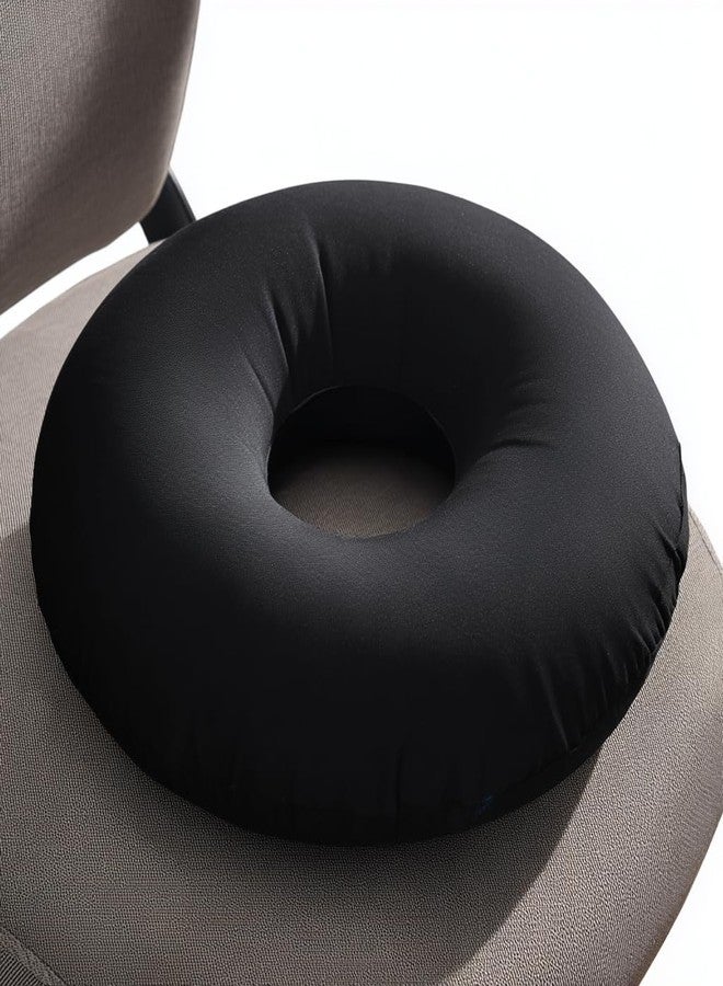 RENEWA Orthopedic Donut Cushion for Tailbone & Piles Relief | Memory Foam Seat Pillow for Long Sitting | Coccyx, Sciatica & Back Pain Support | Washable Cover, Non-Slip Base - Black - Image 1