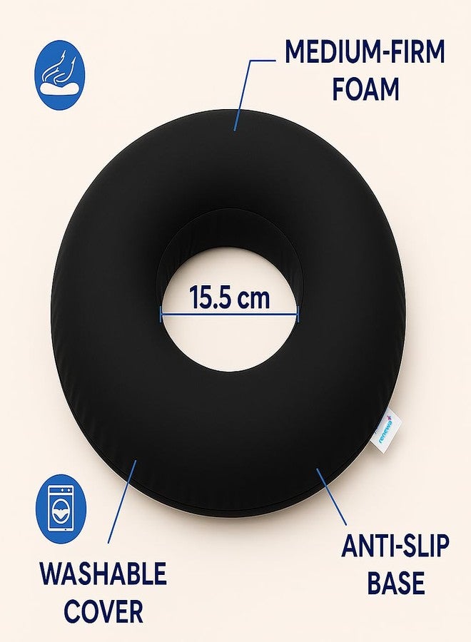 RENEWA Orthopedic Donut Cushion for Tailbone & Piles Relief | Memory Foam Seat Pillow for Long Sitting | Coccyx, Sciatica & Back Pain Support | Washable Cover, Non-Slip Base - Black - Image 5