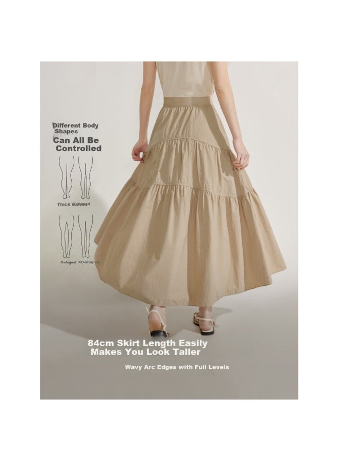Inman Zhang Ruan Same Style | Women'S Summer A-Line Skirt, Trendy Slimming Cake Skirt, Khaki, Size L - Image 3