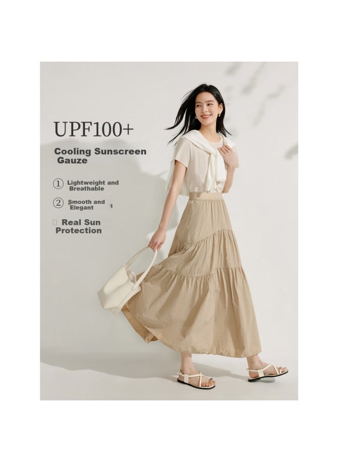 Inman Zhang Ruan Same Style | Women'S Summer A-Line Skirt, Trendy Slimming Cake Skirt, Khaki, Size L - Image 2