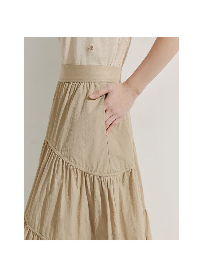 Inman Zhang Ruan Same Style | Women'S Summer A-Line Skirt, Trendy Slimming Cake Skirt, Khaki, Size L - Image 1